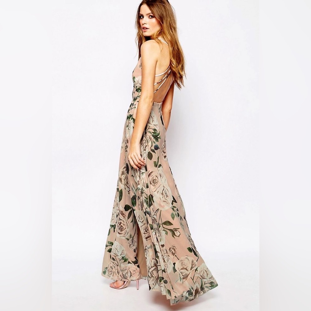 Fame and Partners Floral Maxi Dress in Blush and Green
